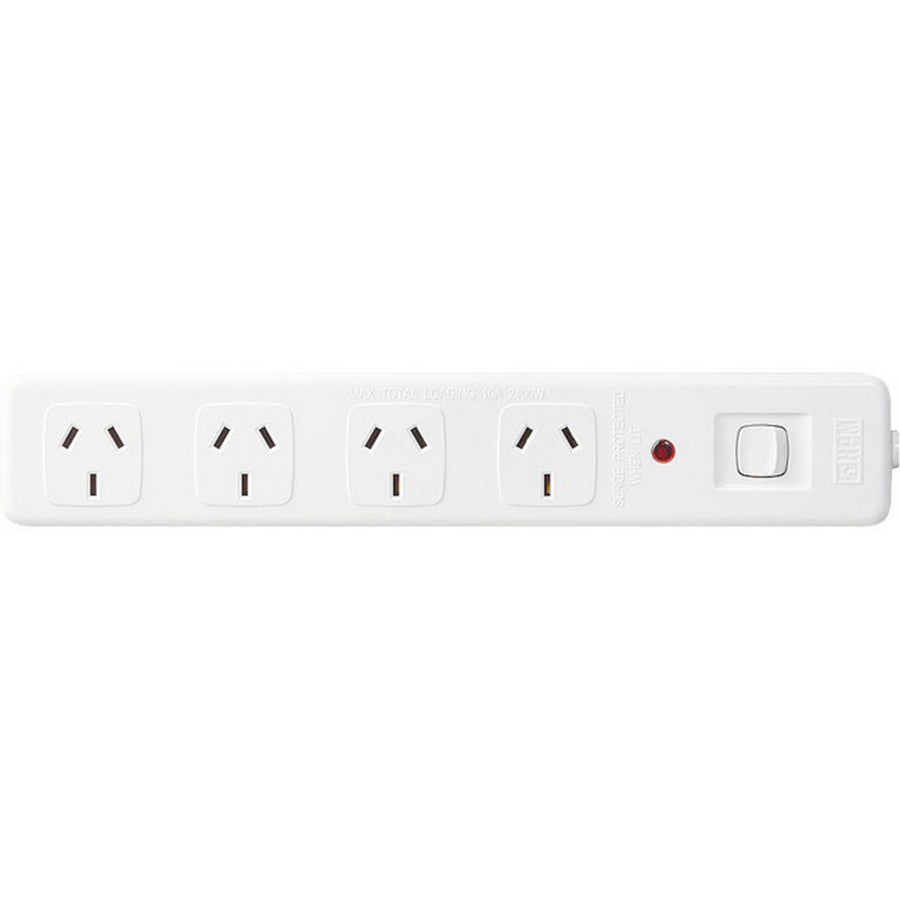 HPM 4 Way Master Switch Surge Protected Powerboard with LED indicator White