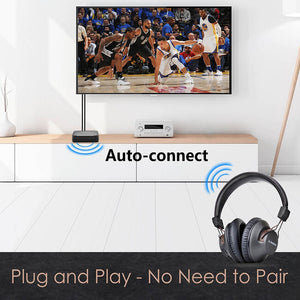 Avantree HT4189BLK Wireless Headphone Bluetooth Transmitter Set for TV 30m Range
