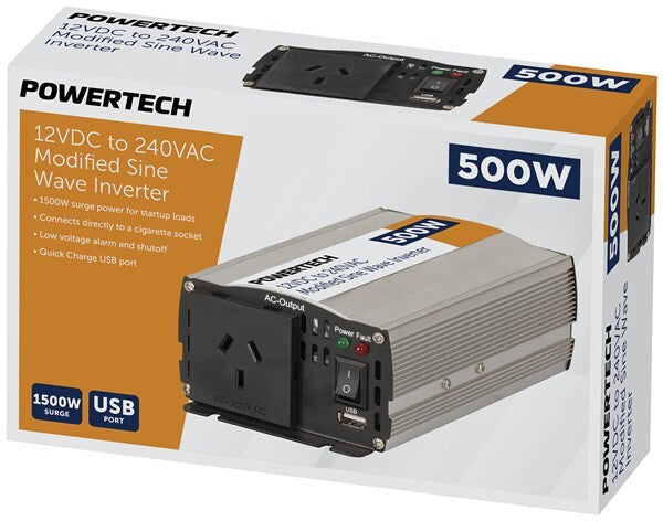 Powertech Modified Sinewave Inverter 500W 1500W 12VDC to 240VAC Charge USB Port