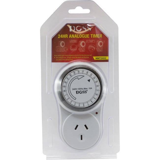 DOSS MMT24V2 Mains 10A 240V 2400W Electrical 24Hr Mechanical Timer White