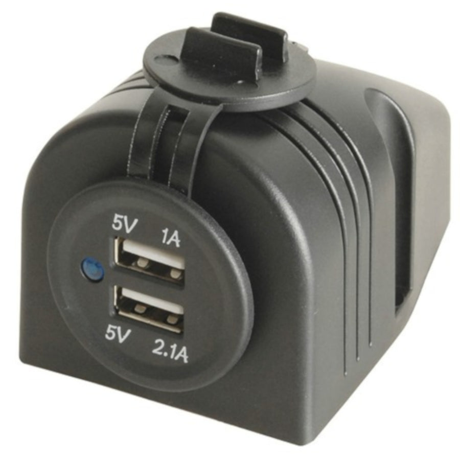 Twin USB Panel or Surface Mount Outlet 5V 3.1A suitable for 12V vehicles