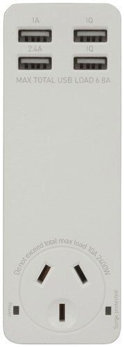 Quad USB Charger with Mains Socket Two Smart IQ USB charging port