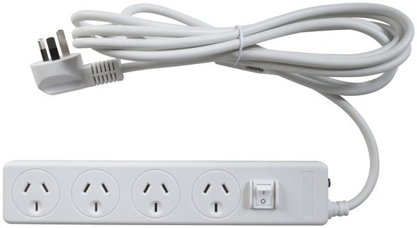 Powertech 4 Way Surge Protected Powerboard 3m Lead Master Switch 3Pin AU Plug