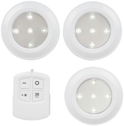 Remote Controled 5 LED Puck Light 3Pack  With Adjustable Brightness and Timer