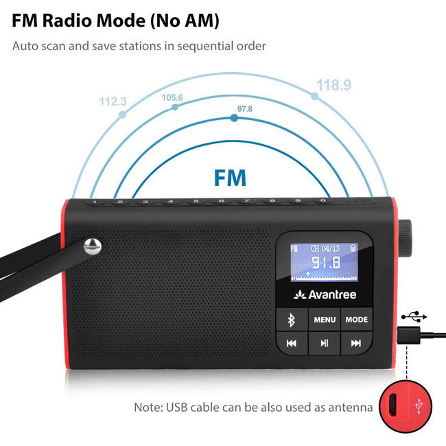 AVANTREE SP850 Rechargeable Portable LCD FM Radio with MP3 Bluetooth & SD Card