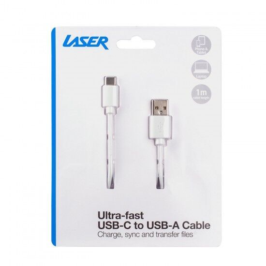 Laser Ultra Fast Lightweight 1m USB Type C 3.1 to USB Type A 3.1 Cable White