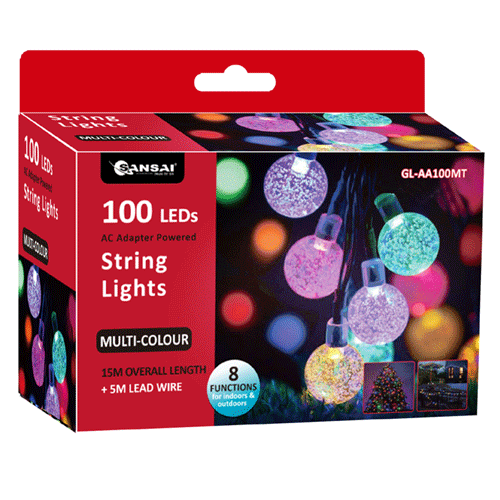 Sansai 240V Multi Colour 100 LED Bubble Decorative Party String Lights 15m