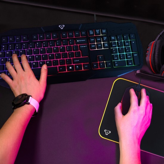 Laser PC Gaming Combo RGB Full Size LED Keyboard Mouse Headset Mouse Pad Bundle