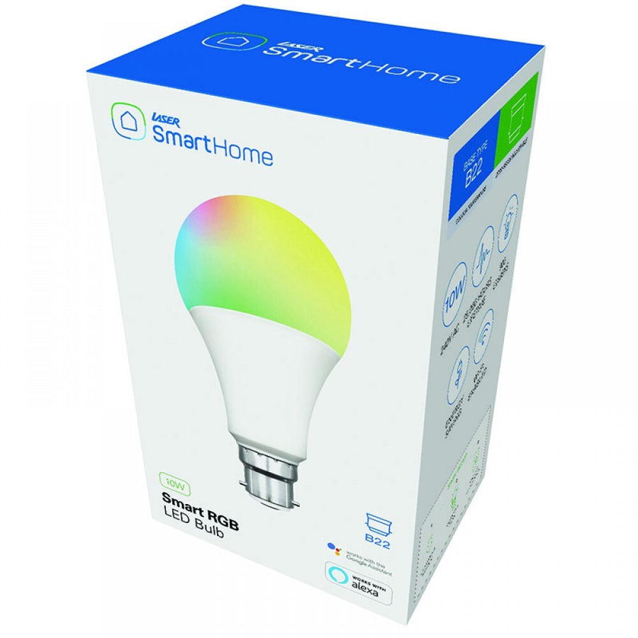 Laser Smart Home 10W WiFi Adjustable Remot Control RGB Bulb B22 Fitting Alexa