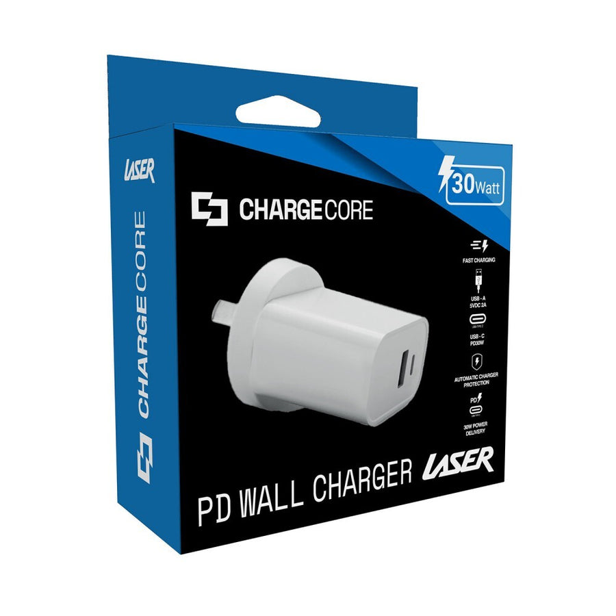 Laser Travel Fiendly Chargecore USB-C 30W Dual PD  Wall Charger