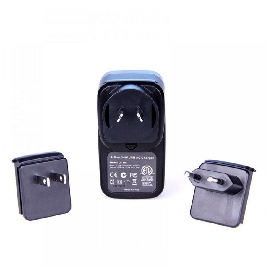 Laser Travel Charger USB AU EU USA 4 Port Black  100-240V input