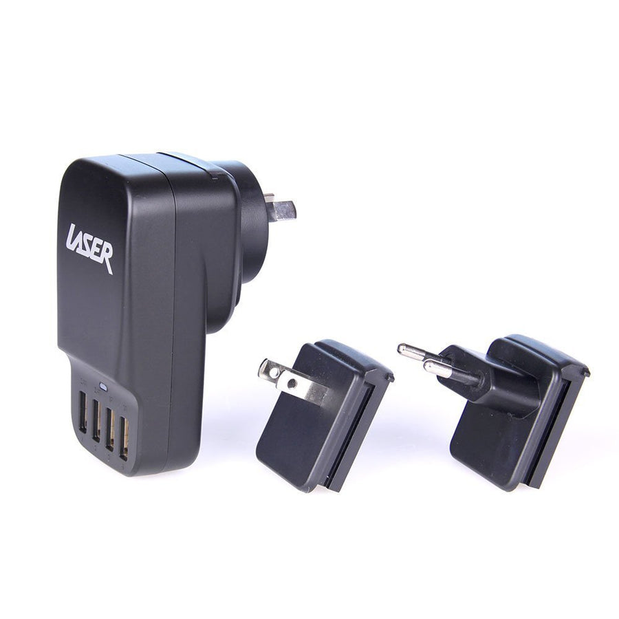 Laser Travel Charger USB AU EU USA 4 Port Black  100-240V input