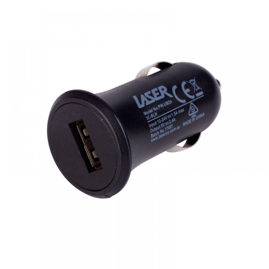 Laser 3 in 1 Car Charger 2.4A with Charging Cable USB Powered Devices Black White