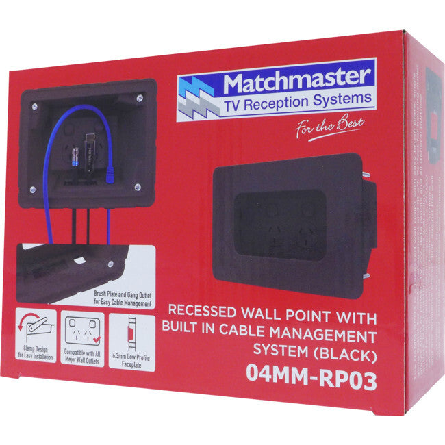 MATCHMASTER 04MM-RP03 Recessed Wall Plate with Cable Management System Black