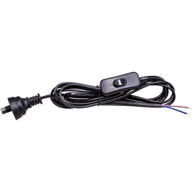 DOSS Inline Switch 2Core Bare End to AU Mains Plug Power Lead 2.3m Black & White