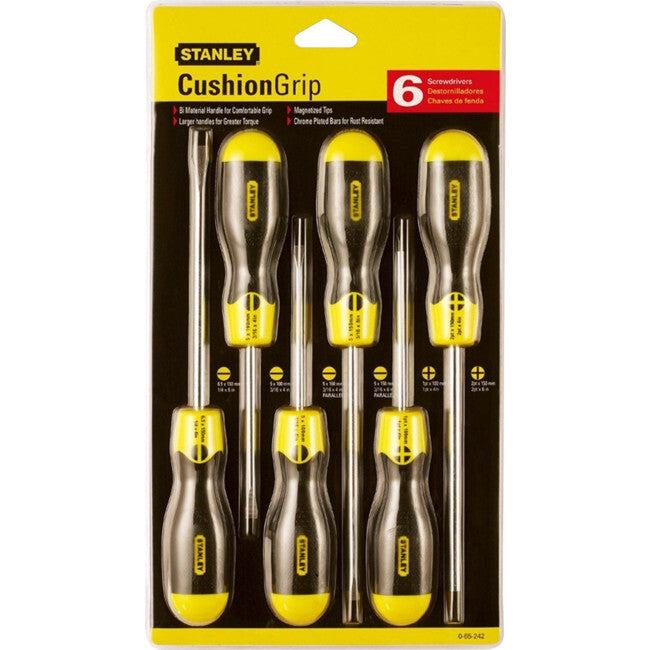 Stanley Cushion Soft Grip Handle Philips & Flat Magnetic Tips 6 Screwdriver Set