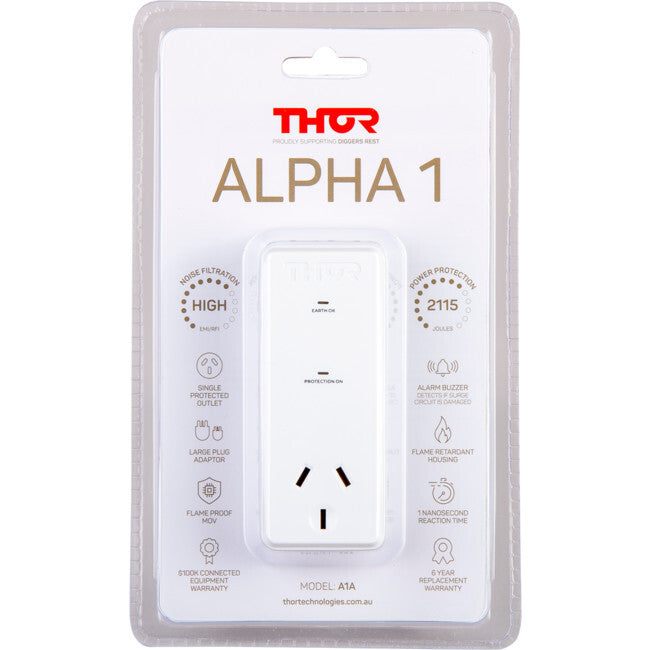 THOR Alpha Single Outlet All Purpose Forward Facing Surge Protector 2115 Joules