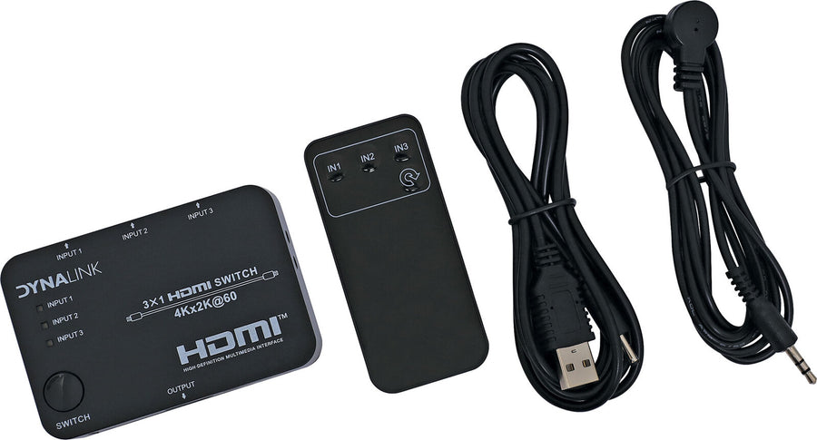 Dynalink 3 Way HDMI V2.0 4K Switcher with Remote Control