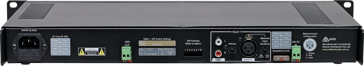 Redback 1RU Public Address PA Compact 100W 100V Amplifier Rack Mount D ...