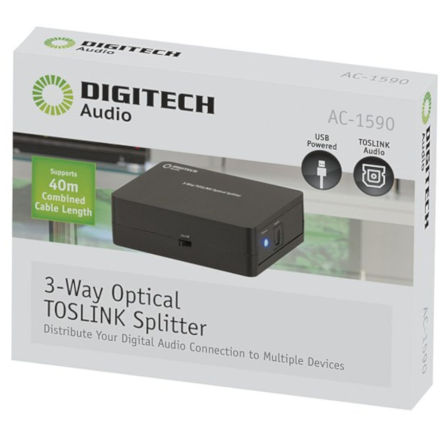 DIGITECH 3-Way Optical TOSLINK Splitter with USB Powered