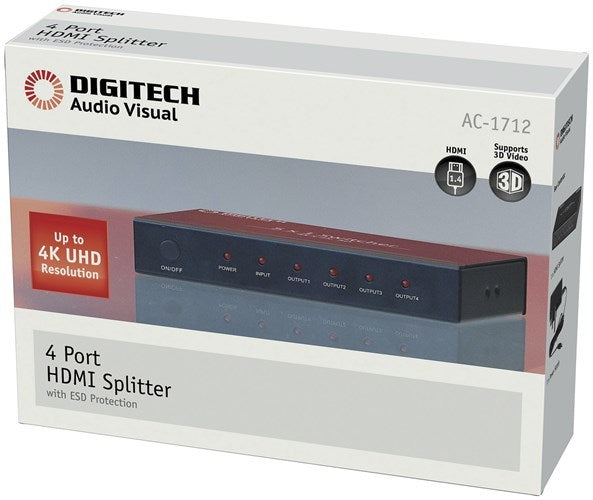 Digitech 4 Port HDMI Splitter with UHD 4K Support 3D Video Supports deep colour