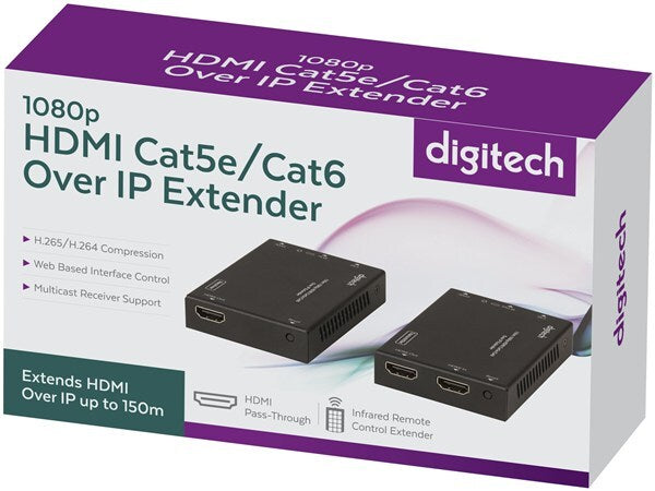 Digitech 150m 1080p HDMI Cat5e0-Cat6 Over IP Infrared Remote Control Extender