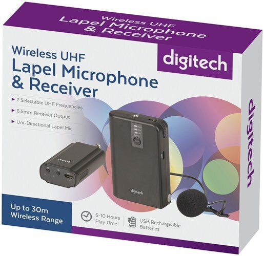 Digitech Wireless UHF Lapel Microphone Receiver Uni-Directional 3.5mm Plug Adaptor