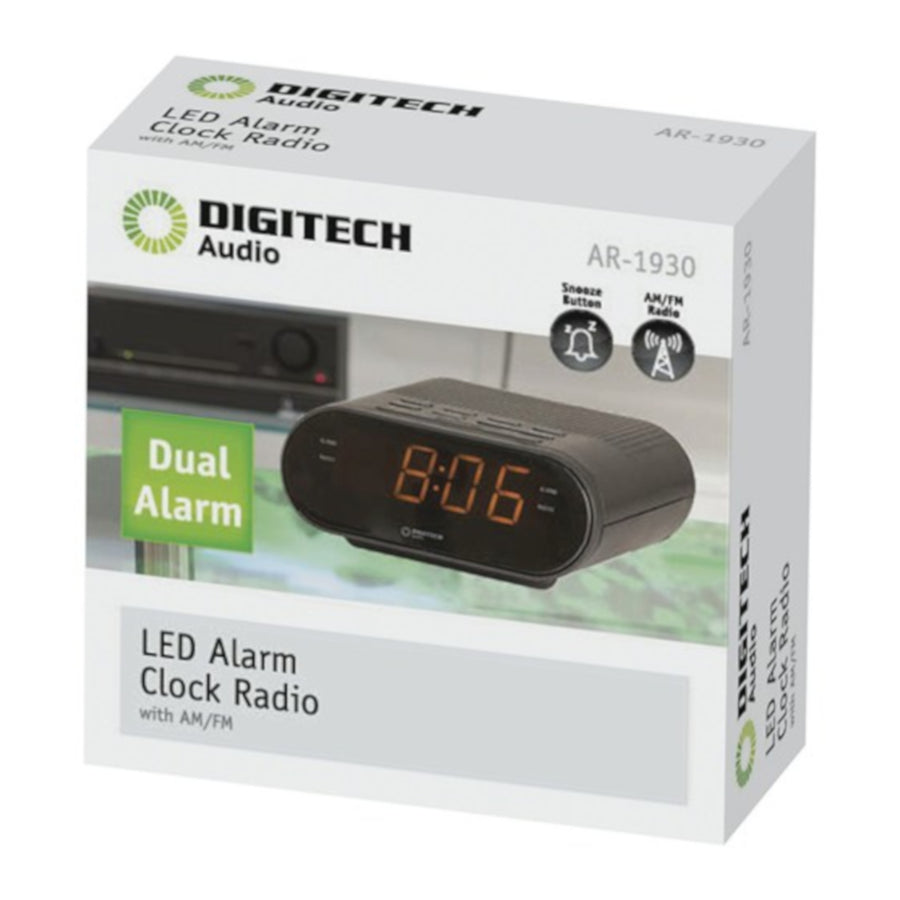 Digitech LED Clock with Dual Display Brightness Snooze Function AM or FM Radio