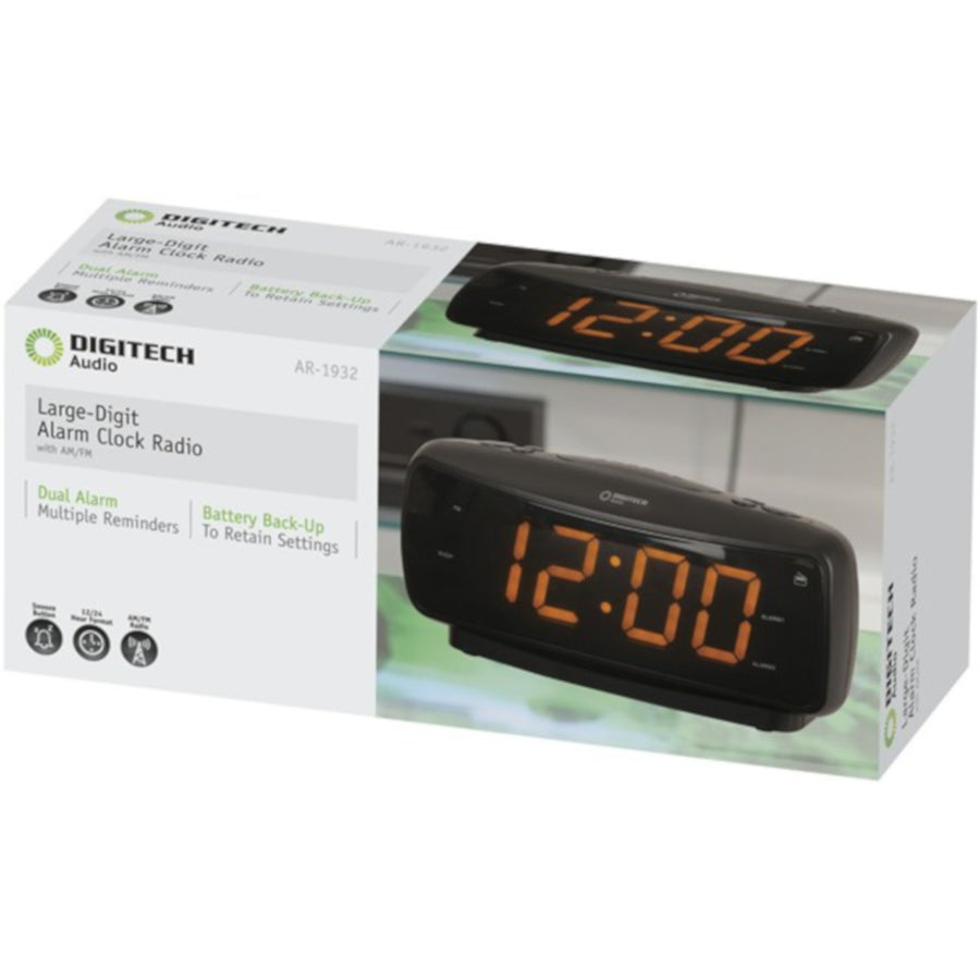 Digitech Large-Digit Alarm Clock with AM FM Radio Amber Dual Alarm Snooze Function