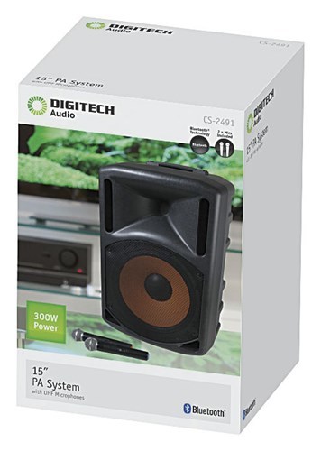 Digitech 15inch 34mm Horn Driver PA System with Two Wireless UHF Microphones