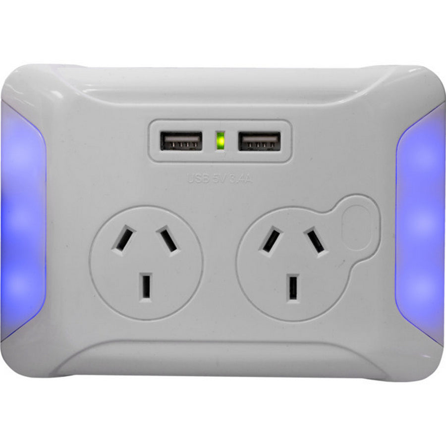 EVERSURE Clip Over Wall Plate with  2 Port USB 3.4A & 2GPO Sensor Night Light