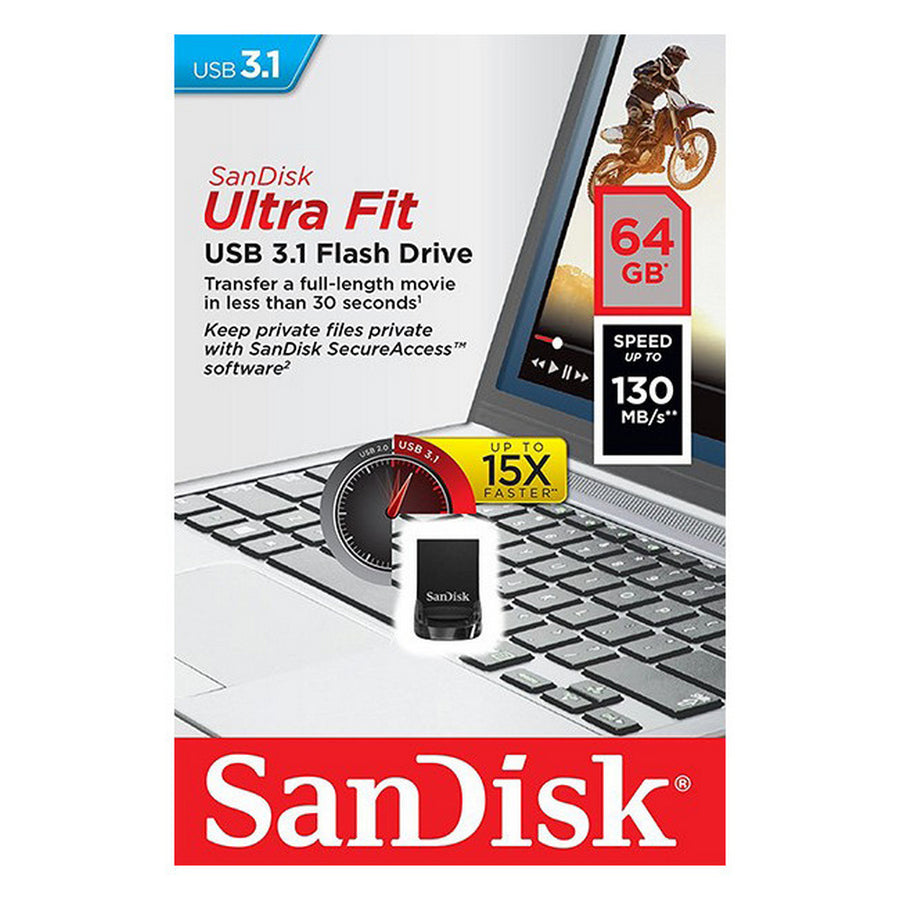 SanDisk Ultra Fit USB3.1 Flash Drive 64GB Storage Capacity