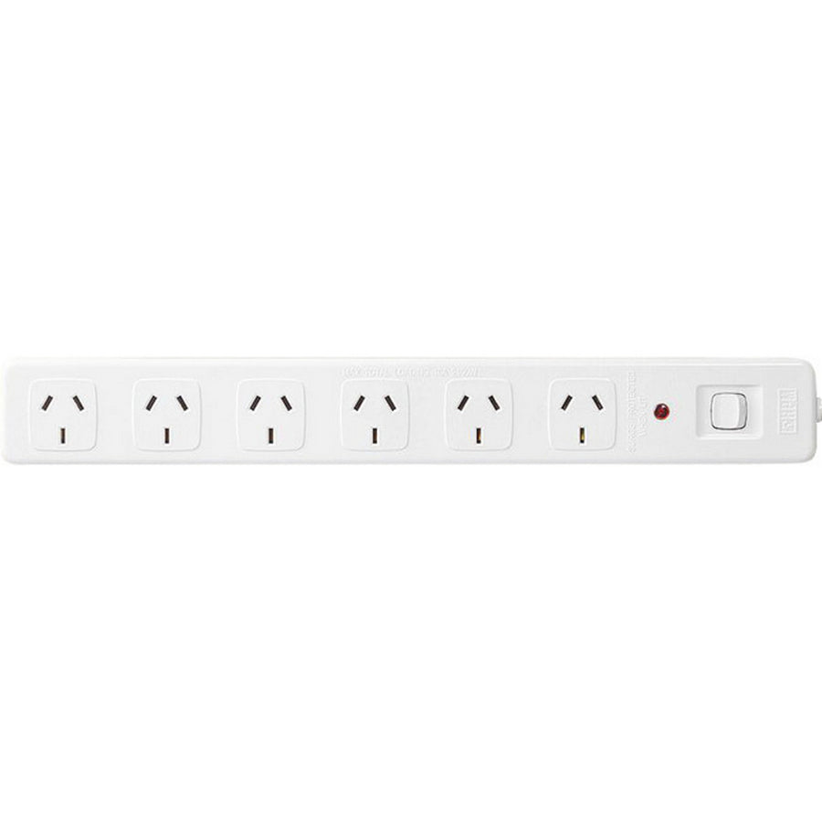 HPM 6 Way Master Switch Surge Protected Powerboard with 3m Lead White