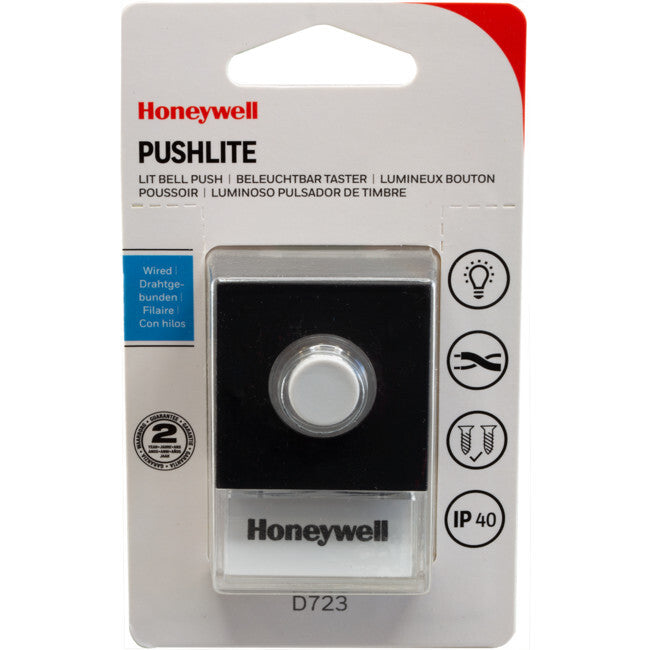 Honeywell Illuminated Lighted Black Push White Button Press Hard Wired Door Bell