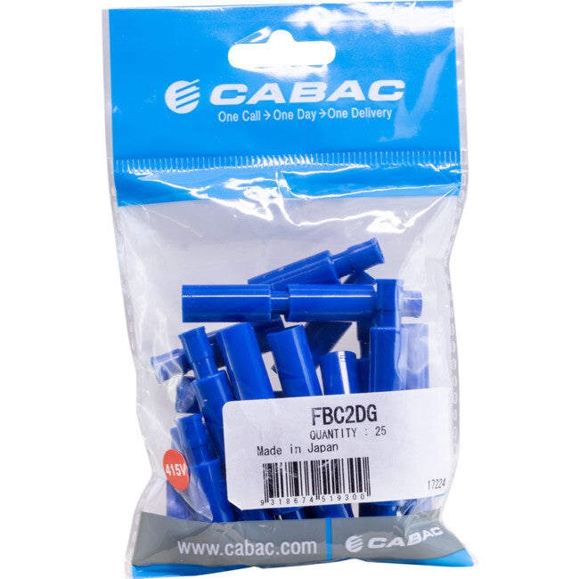 CABAC Female Bullet Connectors Wire Range 1-2.5mm Square 25 Pack Blue