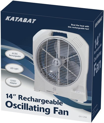 Katabat 14inch AC 12VDC Adaptor with LED Light Rechargeable Oscillating Fan