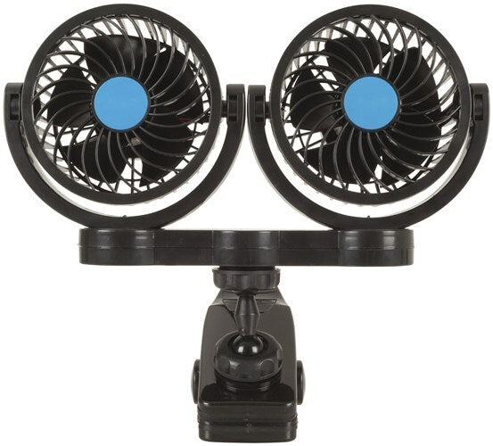 Portable Oscillating Dual 100mm Multi-Speed Control 12V Fans with Clamp Mount