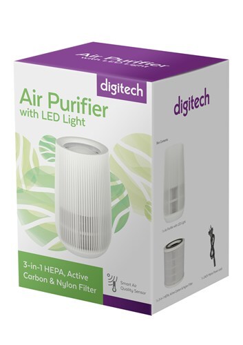 Digitech Home Desktop Air Purifier with Air Quality Sensor and White LED Light