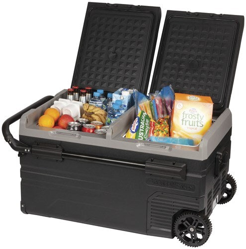 Brass Monkey 75L Dual Zone Portable Fridge Freezer plus Handle Wheels LCD Panel