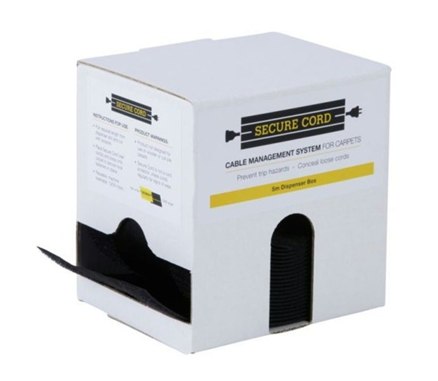 Secure Cord Carpet Cable Cover Roll Black 5m use on any nylon based carpet