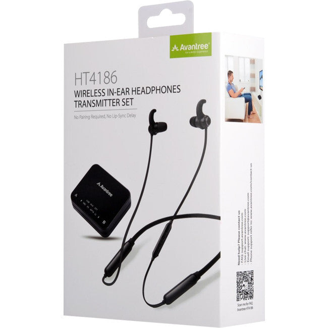 Avantree HT4186 Wireless In Ear Neckband Headphones Transmitter Set for TV 30m