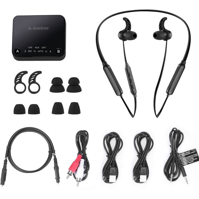 Avantree HT4186 Wireless In Ear Neckband Headphones Transmitter Set for TV 30m