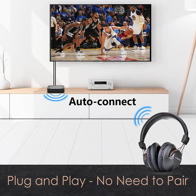 Avantree HT4189BLK Wireless Headphone Bluetooth Transmitter Set for TV 30m Range