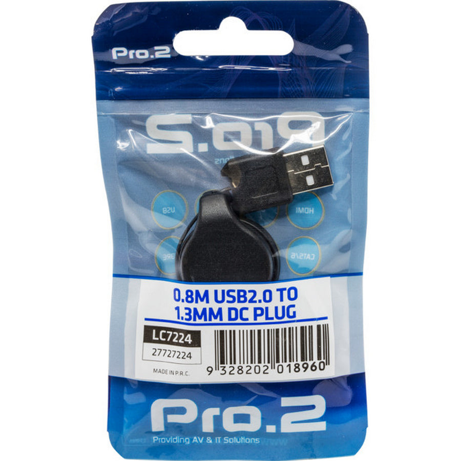 Pro.2 Retractable  USB2.0 Plug To 1.3mmDC Plug 0.8m