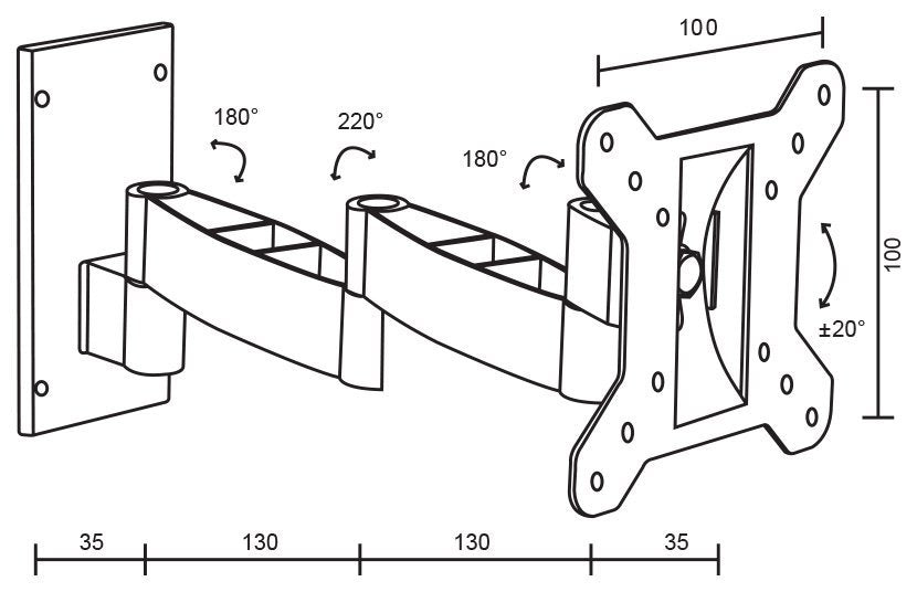 DOSS LCD002AB Small 3 Pivot LCD TV Wall Bracket suits upto 24 inch TV Max 20Kg