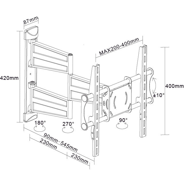 DOSS LCDP25B2 Medium LCD LED TV Bracket with Tilt Turn Suits upto 65inch & 40Kg