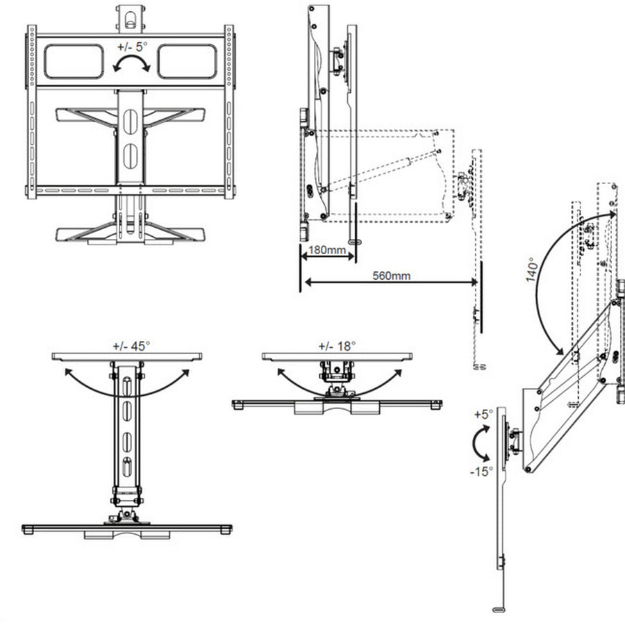 DOSS LCDP27 Pull Down Wall Mount Bracket Max 65inch & 35 Kg Gas Spring Turn Tilt