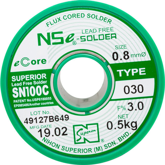 NIHON SUPERIOR SN100C 0.8mm Flux Cored Lead Free Solder Roll 500g