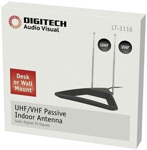 Digitech UHF VHF Passive Desk or Wall Mount Indoor Digital TV Antenna & Hardware