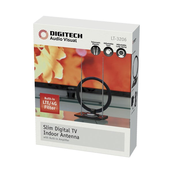 Digitech Adjustable Slim Digital TV Indoor Rabbit Ears Antenna with Amplifier